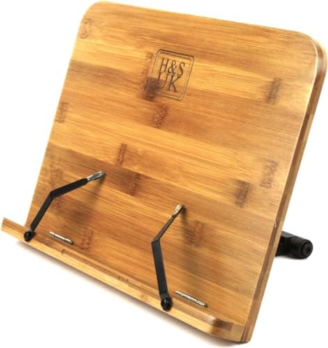 H&S Bamboo Cookbook Holder Adjustable Book Stand